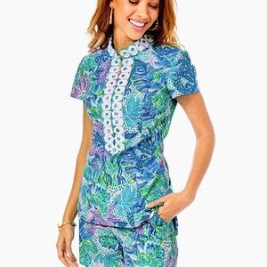 Lilly Pulitzer Blue and Green Floral Top